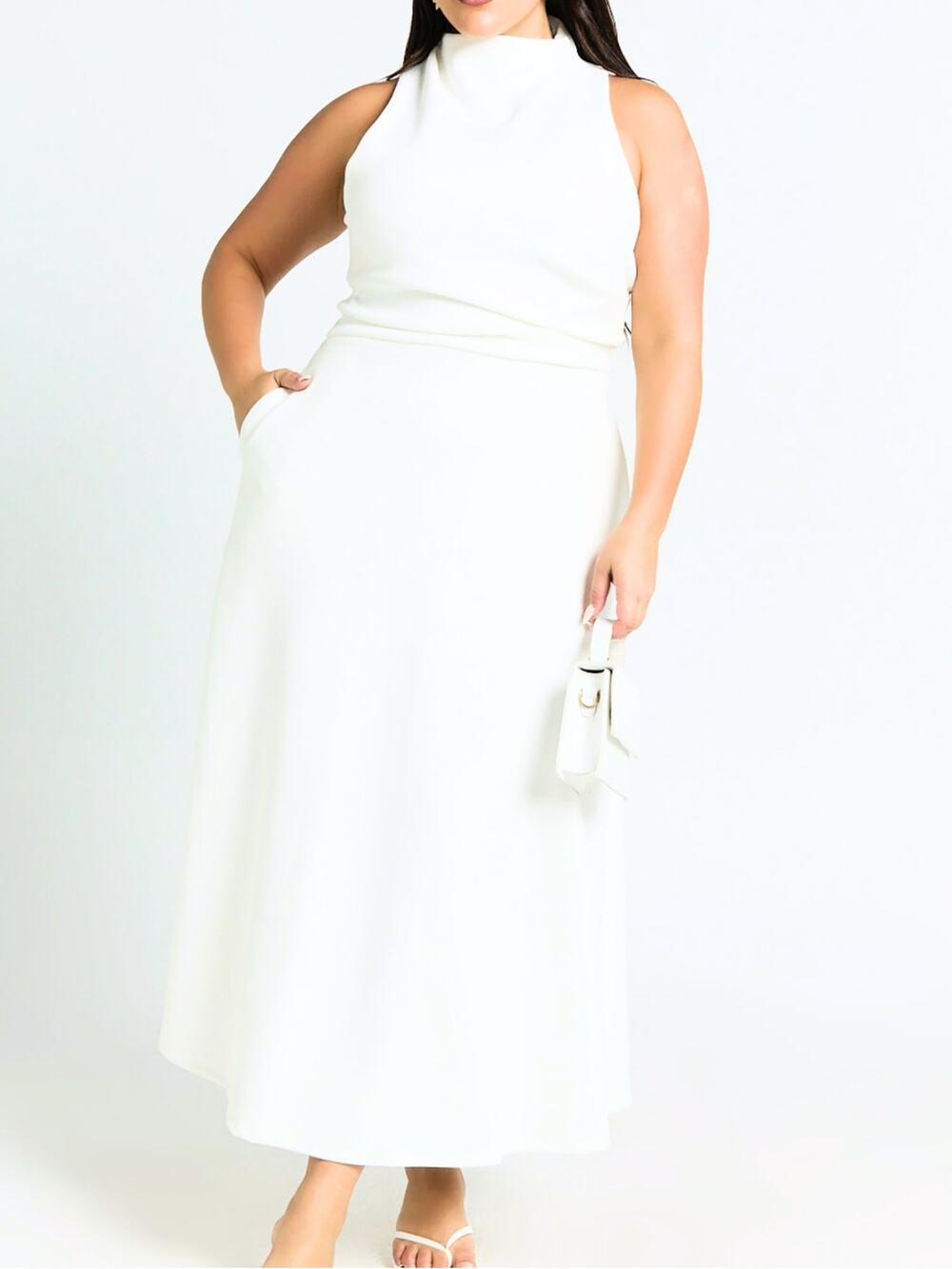 Showpo White Midi Dress Size 16 Bridal Wedding Sleeveless Flare Formal Cocktail